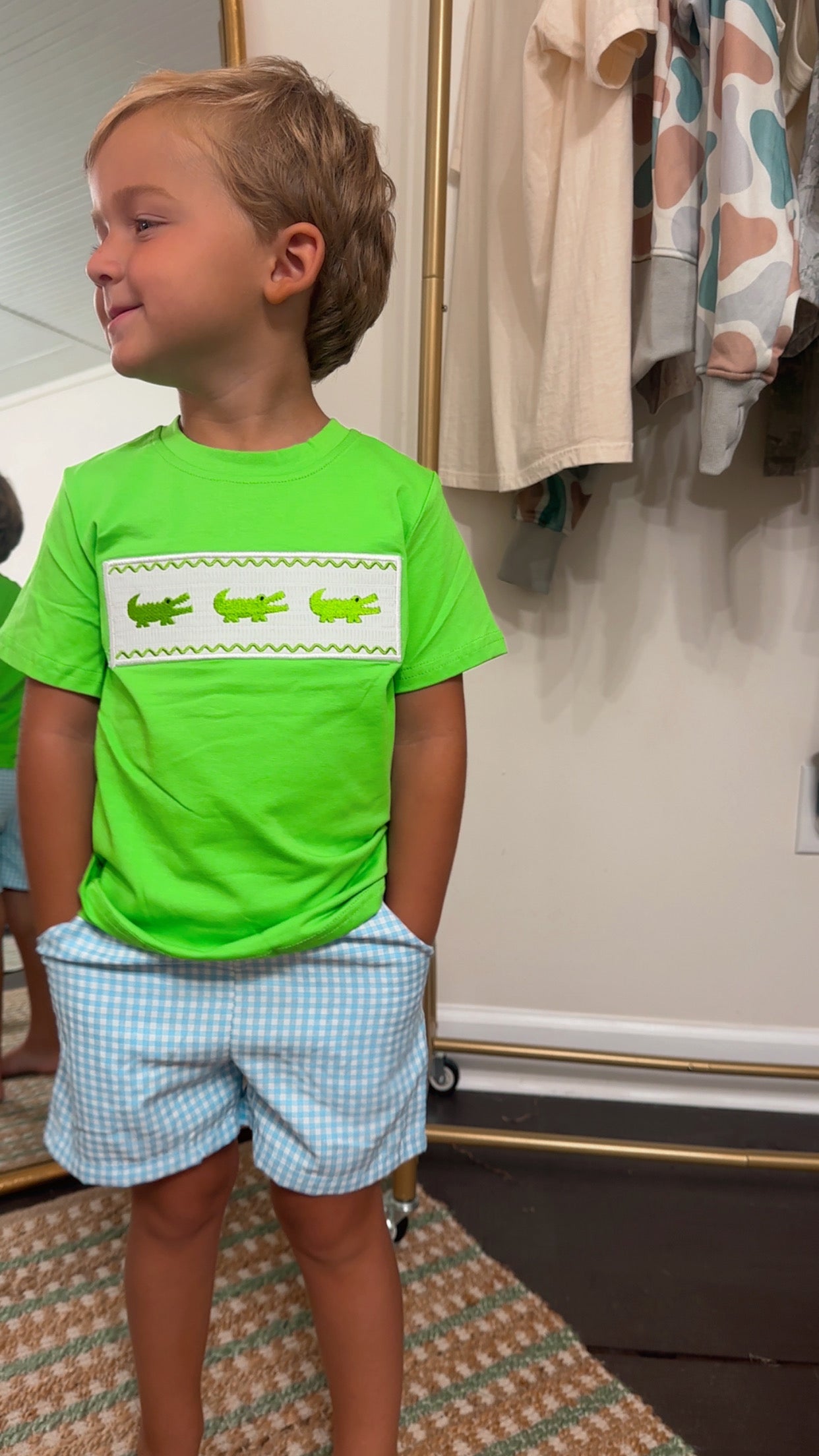 Toddler Boys Later Gator Embroidered Plaid Shorts Set