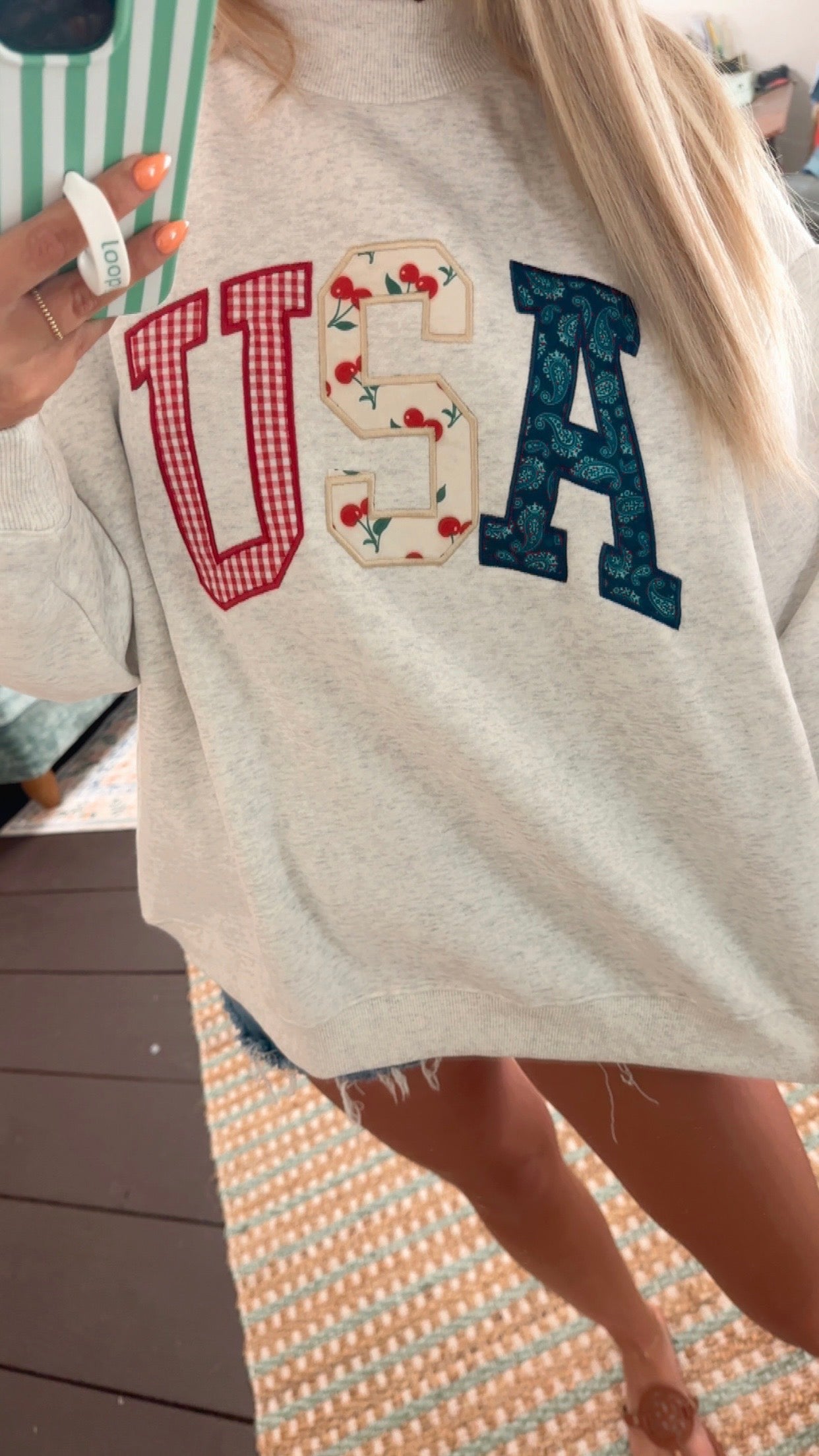 USA embroidered 4th of July Mockneck