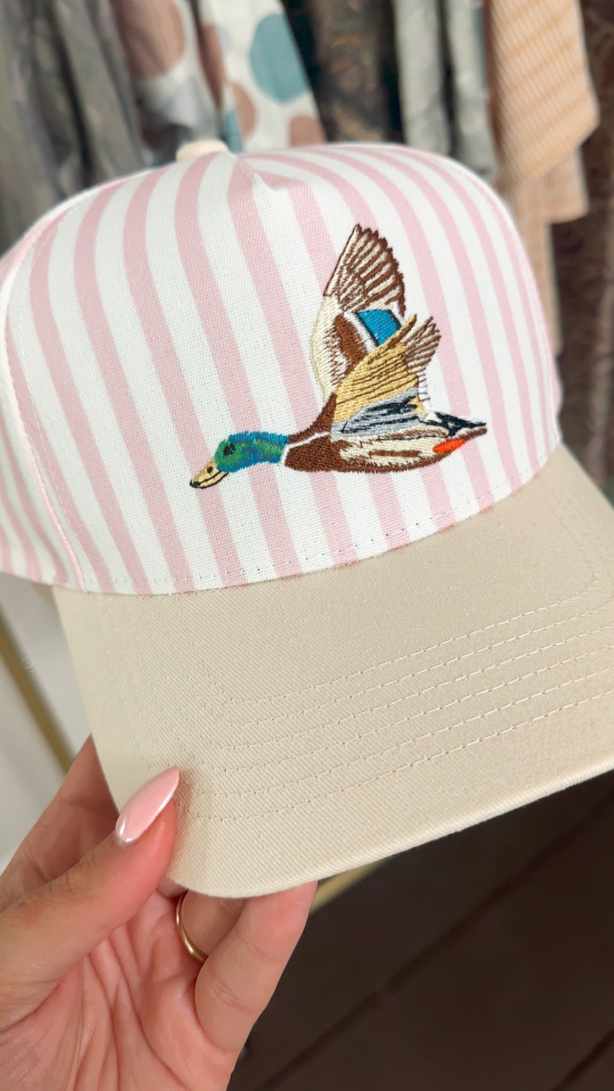 Pink Striped Duck Cap