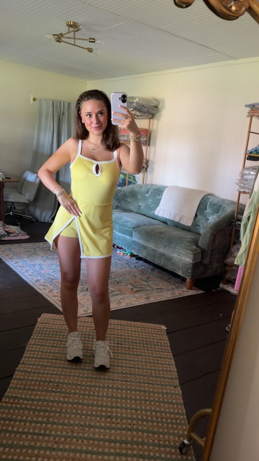 Front Slit Activewear Mini Dress W/ Inside Shorts -THREE COLORS