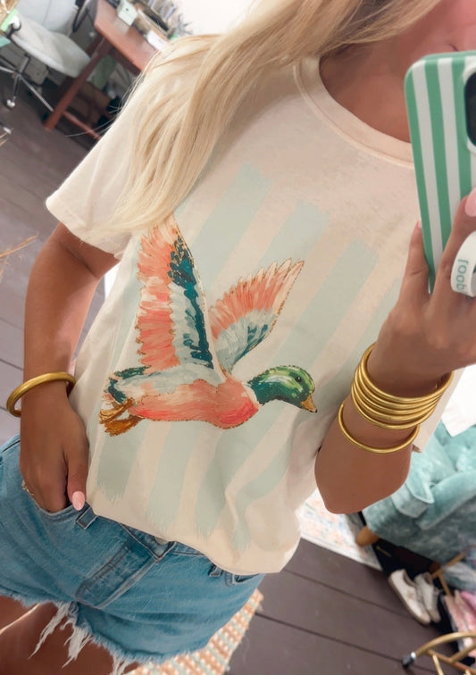 Striped Preppy Duck Graphic Tee