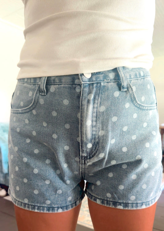 HIGH WAIST POLKA DOT DENIM SHORTS