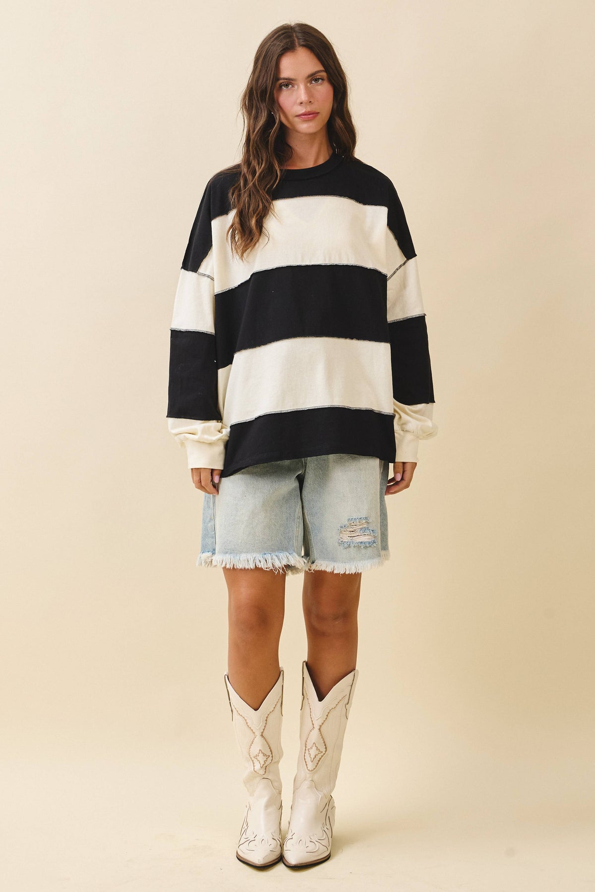 Pink and Green Panel Long Sleeve Slouchy Top