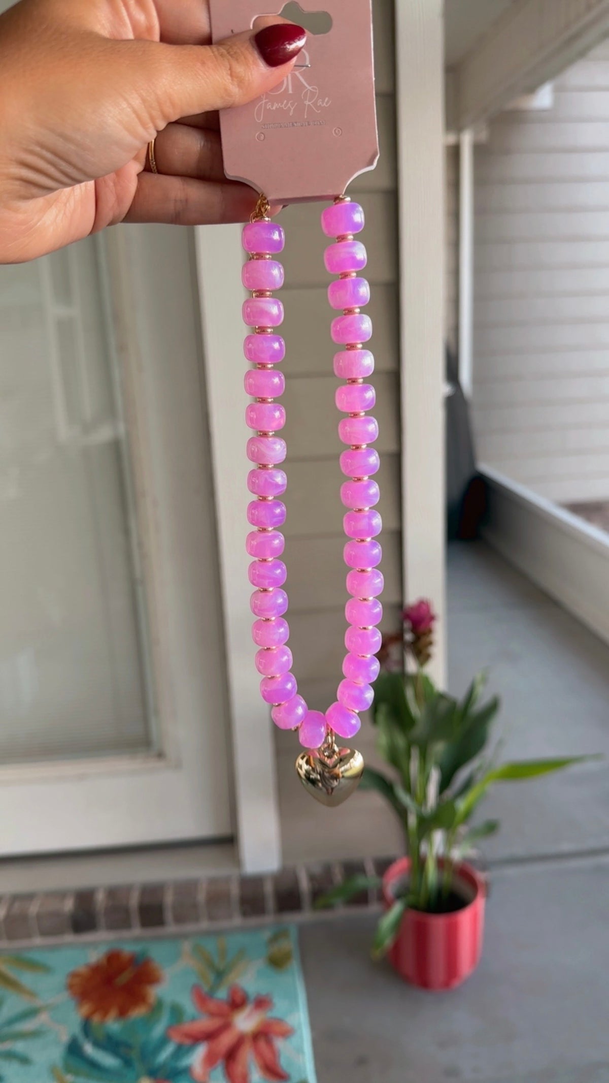 Chunky Heart Beaded Necklace- 4 Colors