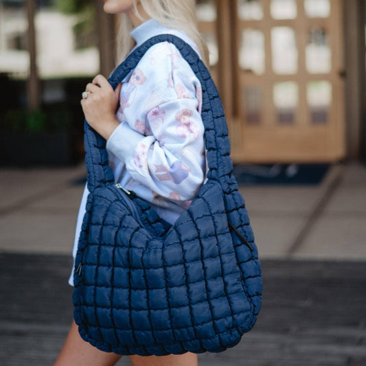 Navy Oversized Quilted Tote Bag