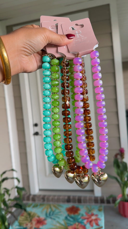 Chunky Heart Beaded Necklace- 4 Colors