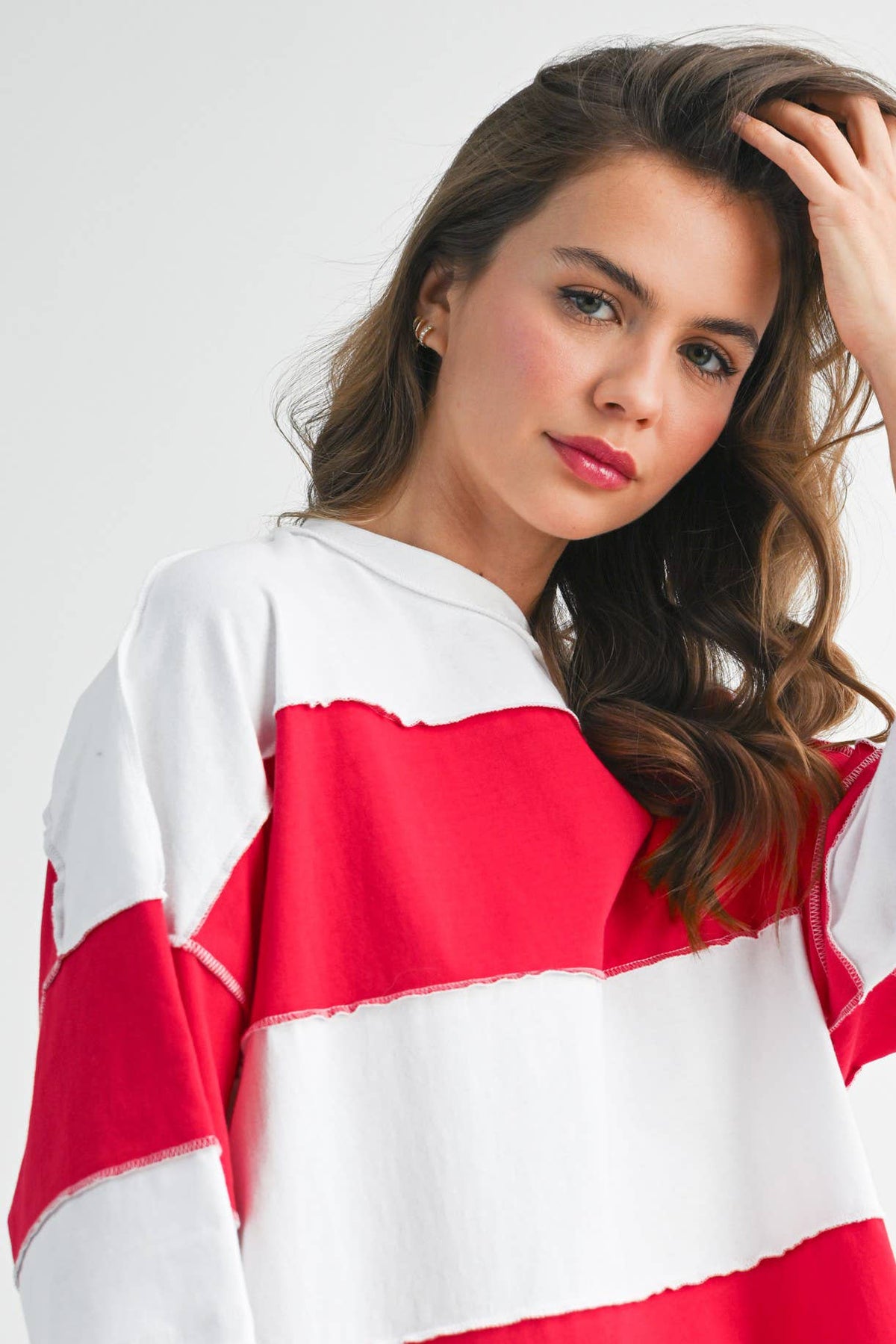 Pink and Green Panel Long Sleeve Slouchy Top