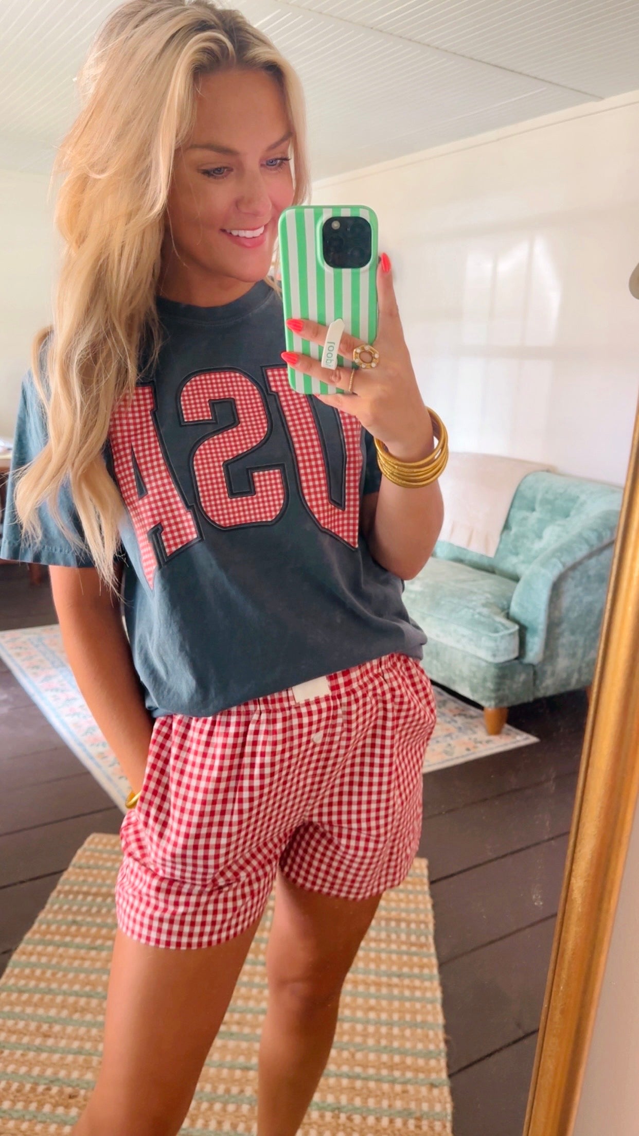 USA Red Gingham Tee