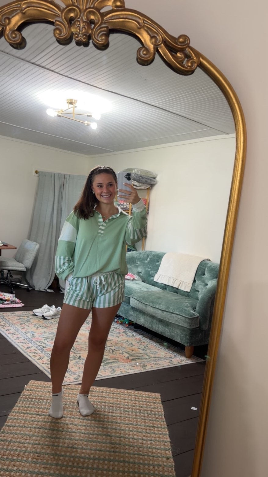 Striped Colorblock Patchwork Sweatshirt & Shorts Set