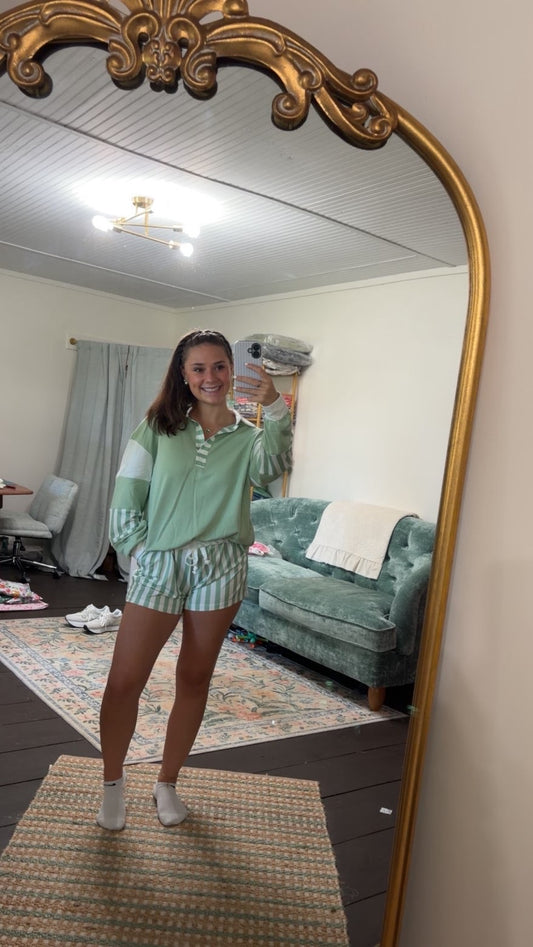 Striped Colorblock Patchwork Sweatshirt & Shorts Set