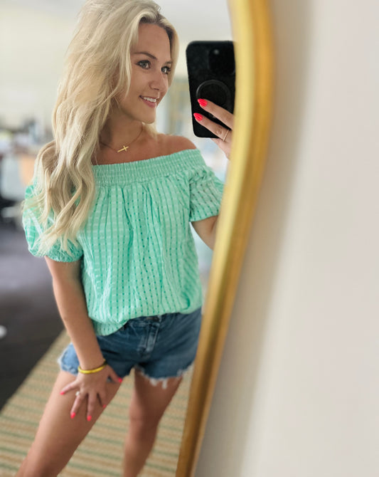 Mint Breeze Off Shoulder Top