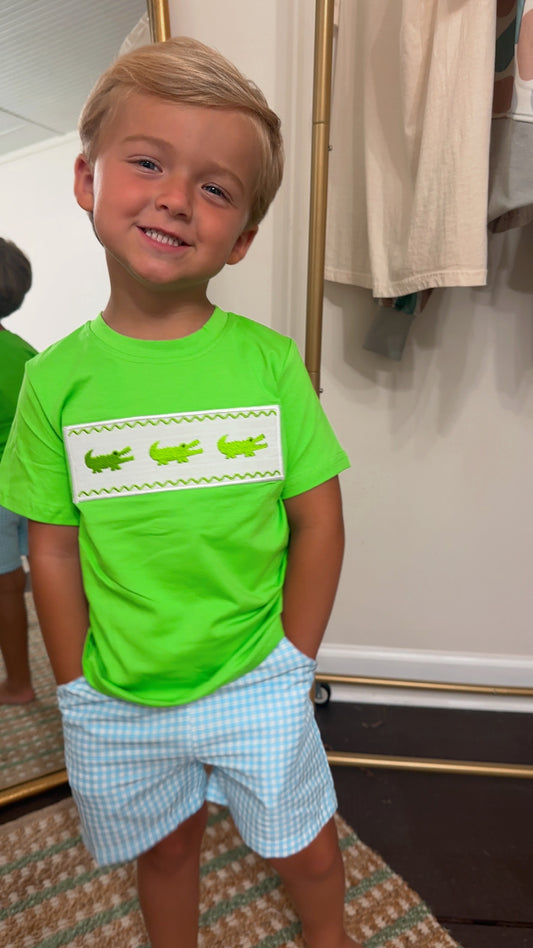 Toddler Boys Later Gator Embroidered Plaid Shorts Set