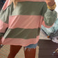 Pink and Green Panel Long Sleeve Slouchy Top