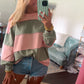 Pink and Green Panel Long Sleeve Slouchy Top