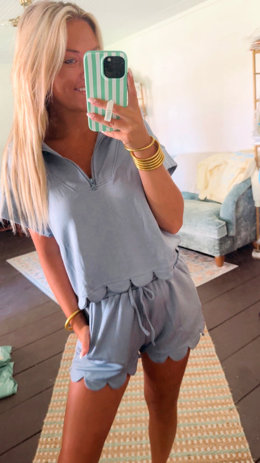 Half-Zip Scallop Shorts Set