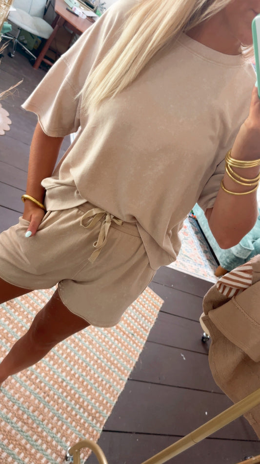 Mineral Washed Knit Casual Short Set
