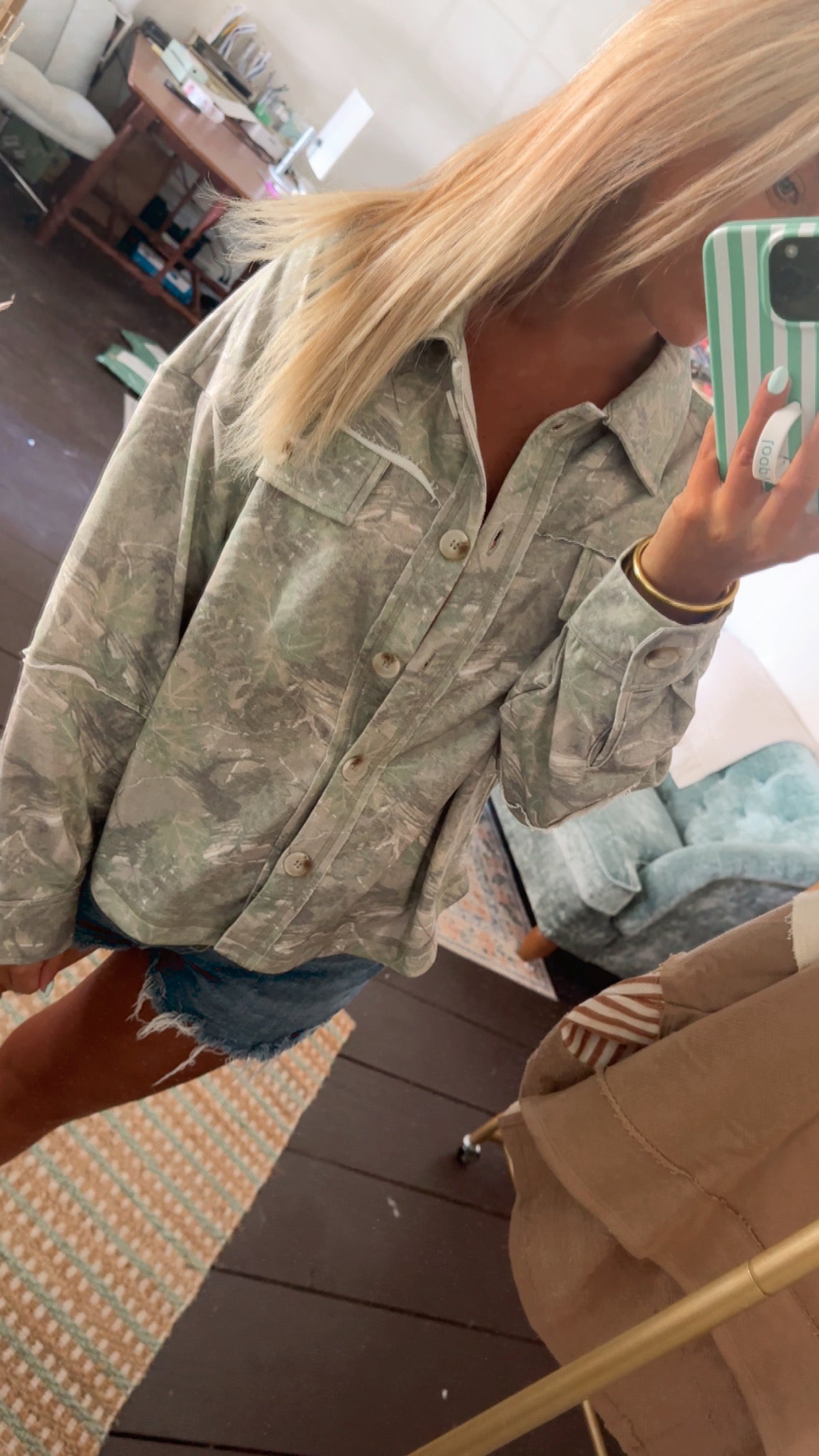 Camo Print Oversized Knit Casual Shacket Jacket