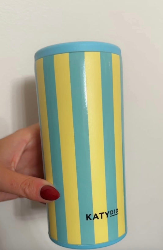 Yellow and Aqua Striped Slim Koozie