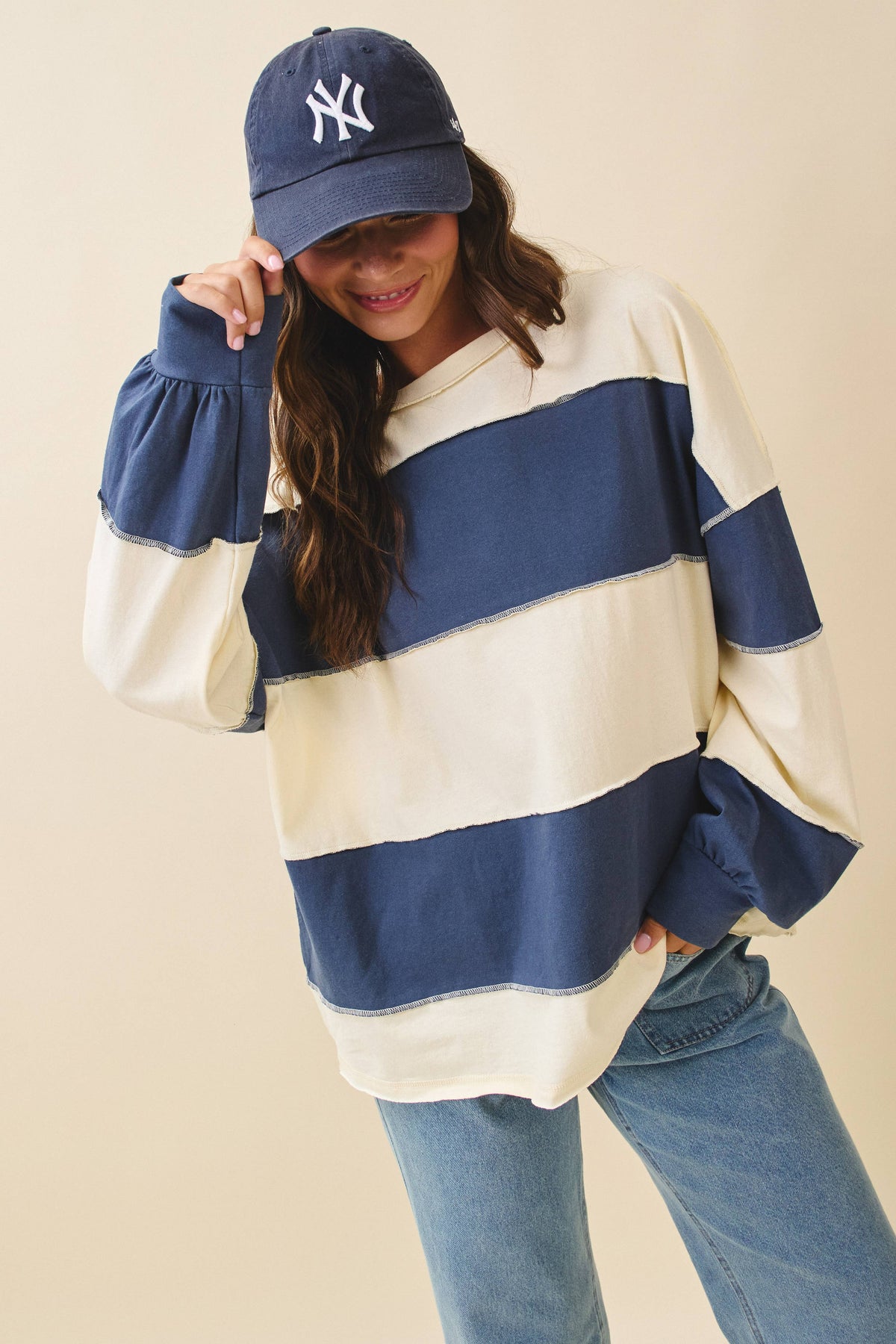 Pink and Green Panel Long Sleeve Slouchy Top
