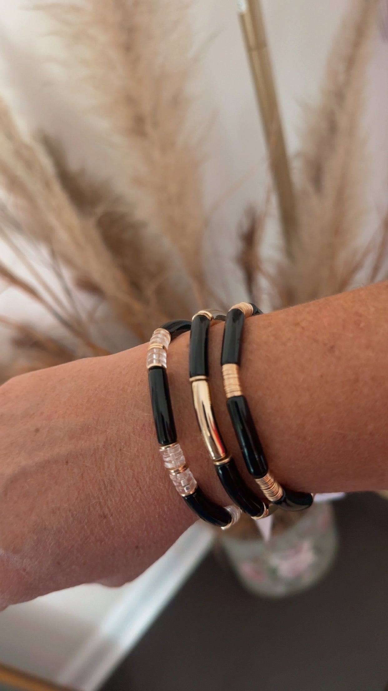 Black Acrylic Bamboo Bracelet Set