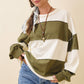 Pink and Green Panel Long Sleeve Slouchy Top