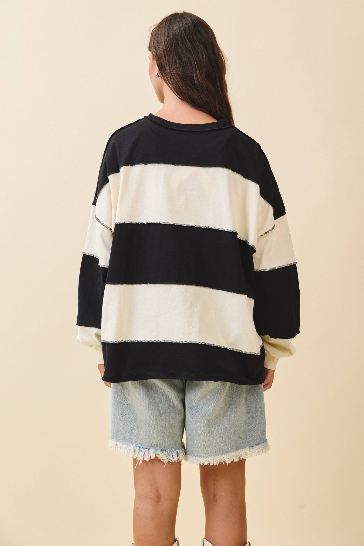 Pink and Green Panel Long Sleeve Slouchy Top
