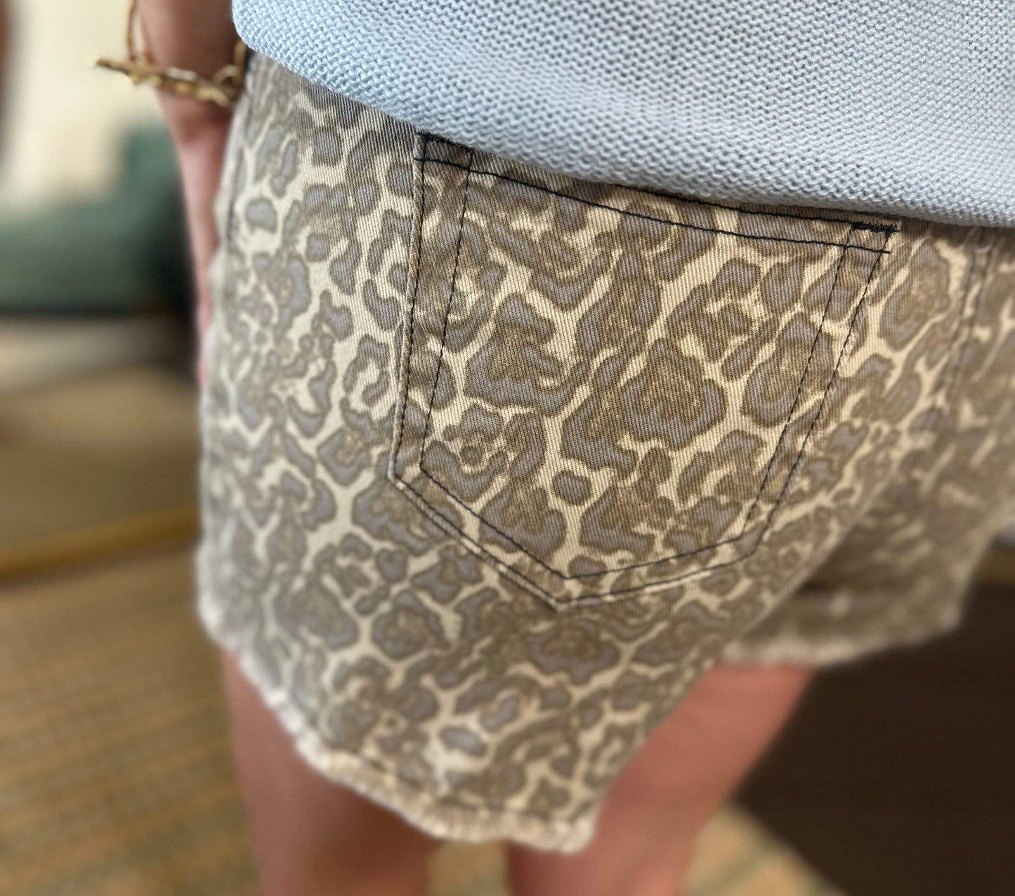 Leopard Print Denim Shorts