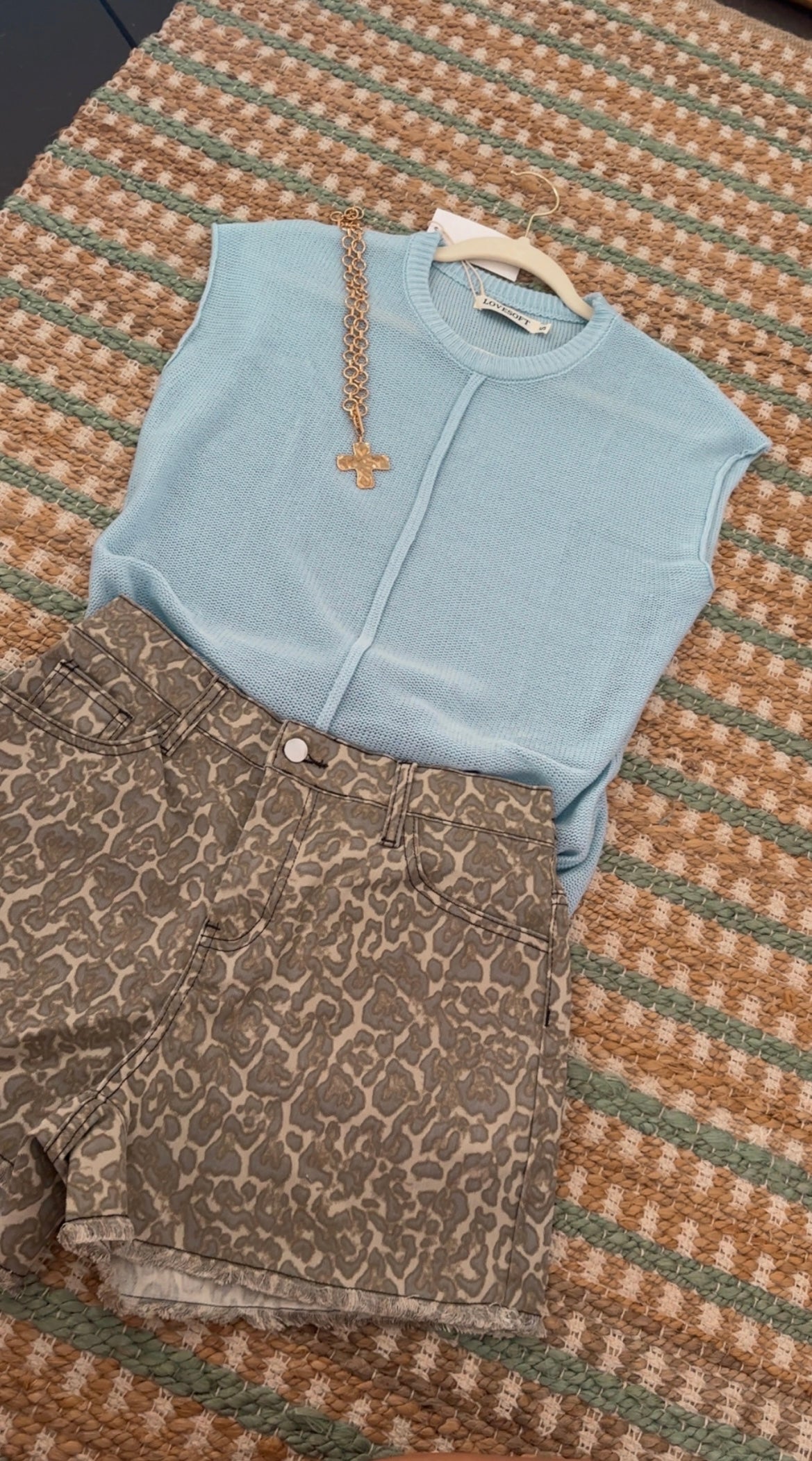 Leopard Print Denim Shorts