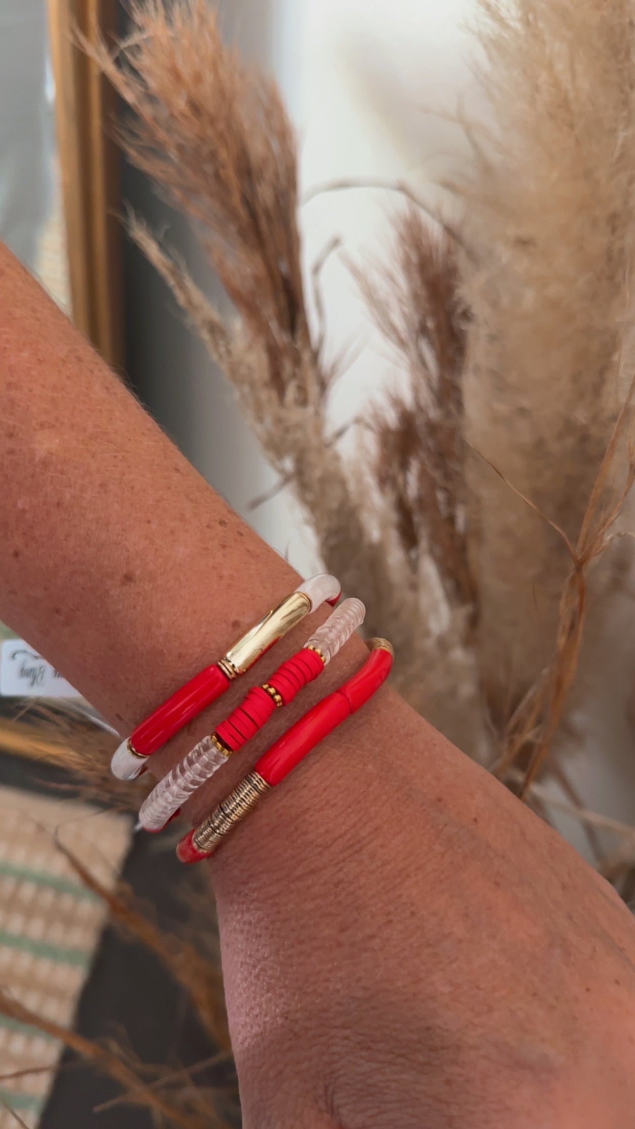 Red Acrylic Bamboo Bracelet Set