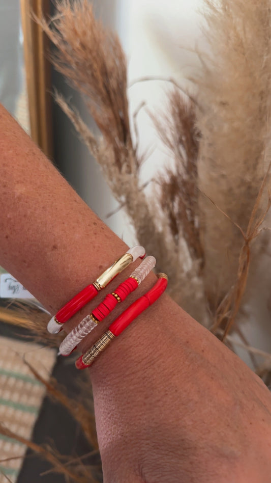 Red Acrylic Bamboo Bracelet Set